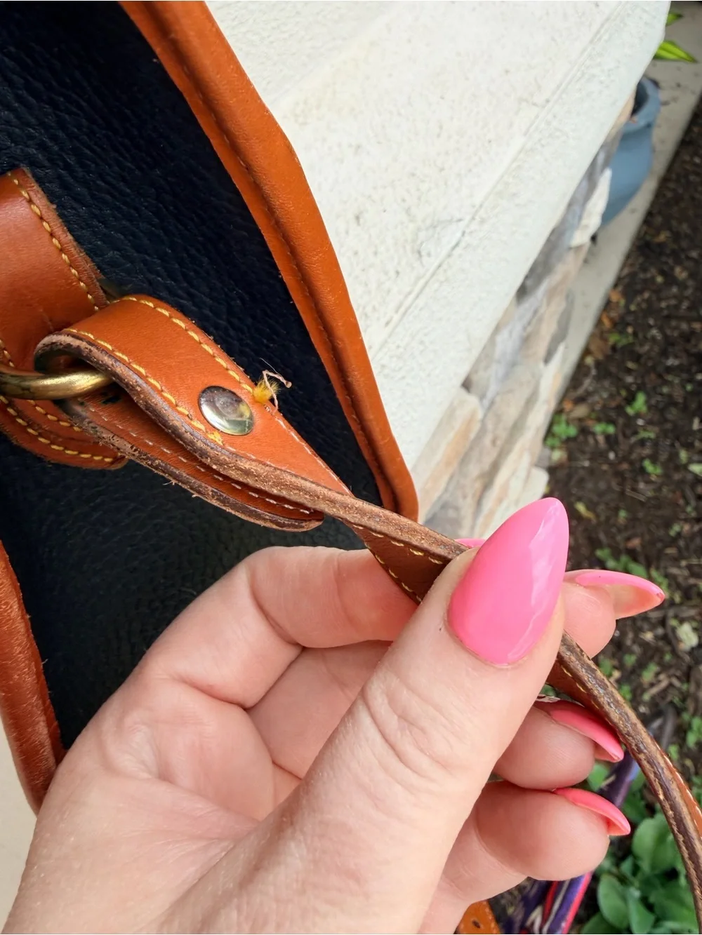 Vintage Dooney & Bourke All Weather Leather Navy British Tan Crossbody USA Made